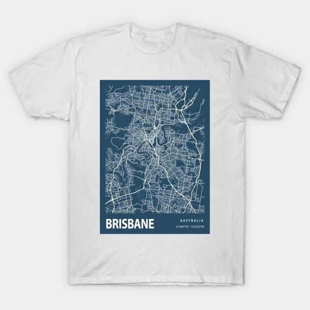 Brisbane Blueprint Street Map, Brisbane Colour Map Prints T-Shirt by tienstencil